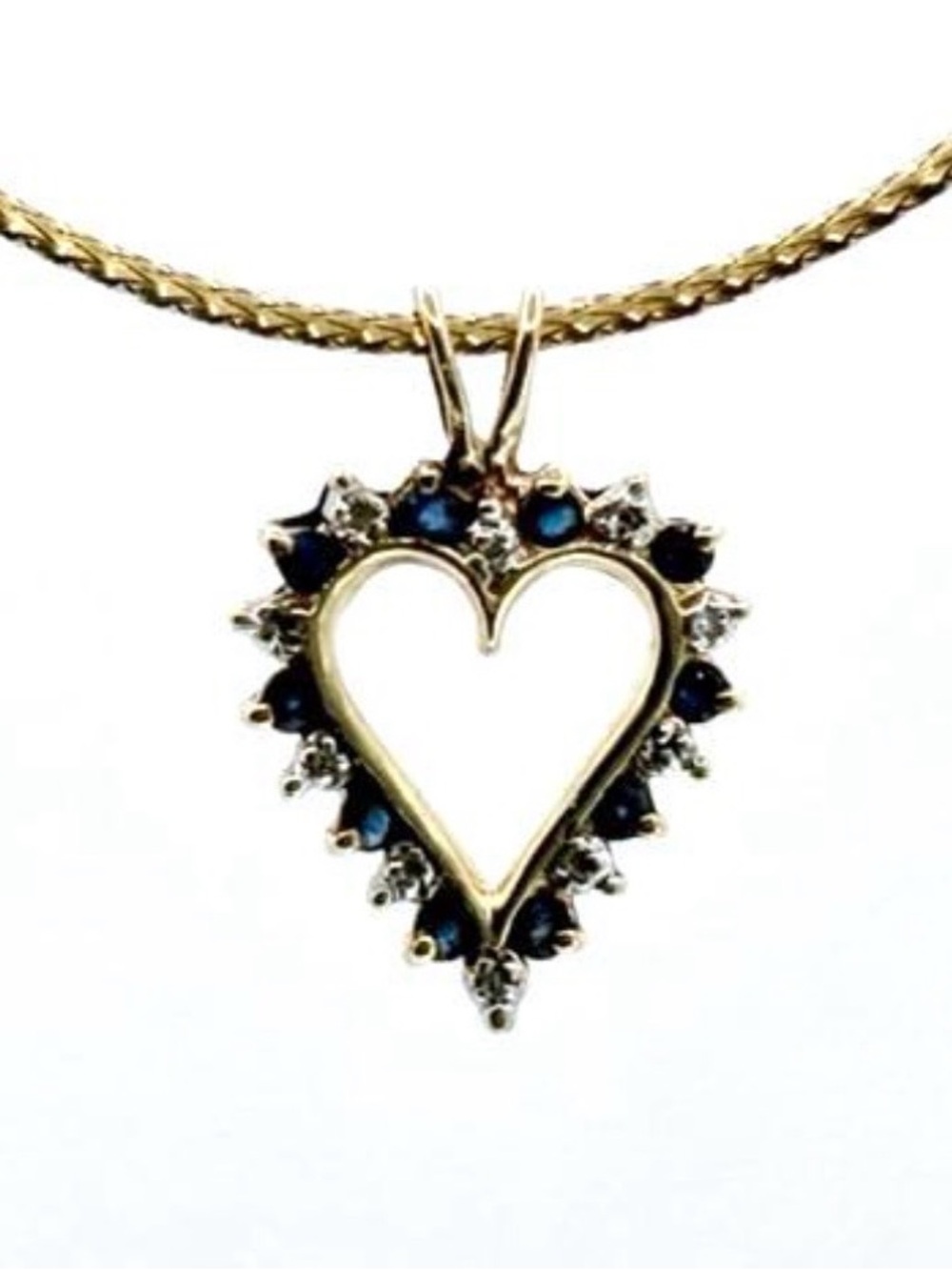 10k Gold Blue Sapphire Diamond Heart Pendant
